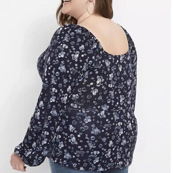 Lane Bryant Plus Blue Blouson Sleeve Square Neck Top - Picture 14 of 15